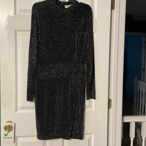 Mesh shimmering mock turtle neck long sleeve dress